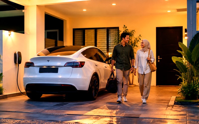 Pemilik rumah pulang dengan kereta elektrik yang sedang dicas di rumah, Selangor